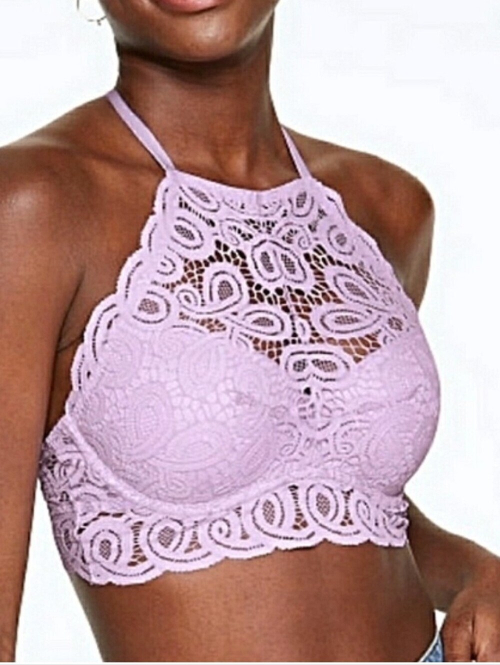 PINK Victoria's Secret High Neck Lace Push Up Racerback Bra Size M